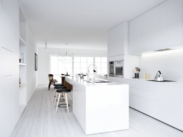 Minimalistyczna biała kuchnia z kuchenną wyspą (24852)