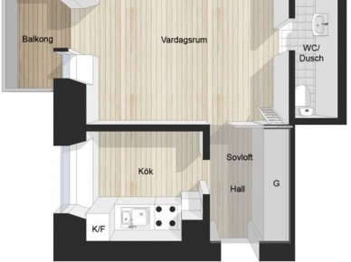 Plan mieszkania o powierzchni 31 m2 - rzut z góry (24506)