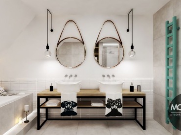 Dwie umywalki i dwa lustra w aranżacji łazienki (49294)