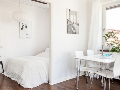 Małe mieszkanie w białej aranżacji skandynawskiej (24215)