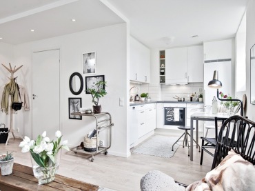 Otwarta przestrzeń małego mieszkania w stylu skandynawskim (28081)