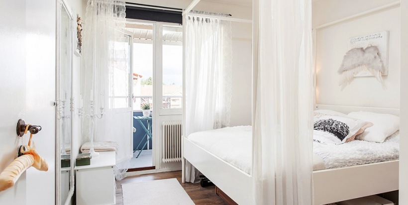 Romantyczna sypialnia z baldachimem z woalu