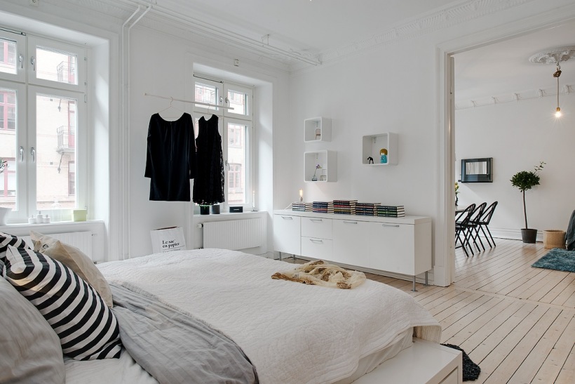 Biała sypialnia w stylu skandynawskim,