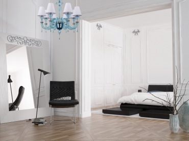 Sypialnia jest bardzo przestronna, a jej aranżacja utrzymana jedynie w dwóch kolorach, bieli oraz czerni. Elementem,...