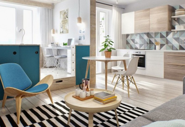 Małe mieszkanie w otwartej zabudowie -  projekt 3D wraz z zakupami online (38409)
