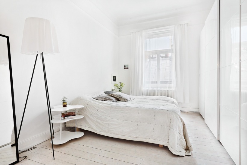 Biała aranżacja sypialni w skandynawskim stylu