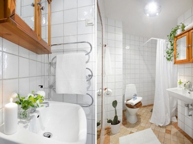 Mała biała łazienka z drewnianymi detalami (20072)