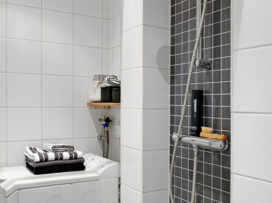 Jak urządzić małą łazienkę z prysznicem w biało-czarnych kolorach ? (25905)