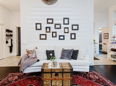 piękna aranżacja mieszkania w skandynawskim stylu z mocnymi akcentami dekoracji i meblami z Maroka - orientalne detale...