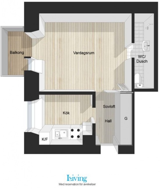 Plan mieszkania o powierzchni 31 m2 - rzut z góry