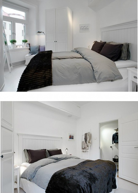 Aranzacja sypialni,skandynawska sypialnia,jak urzadzić sypialnię w skandynawskim stylu,białe łóżko w sypialni,skandynawskie meble do sypialni,skandynawskie białe łóżko,białe meble z drewna,drewniane białe łóżko,biała drabinka w skandy