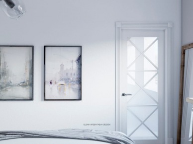 Dekoracja obrazami w aranżacji białej sypialni (54790)