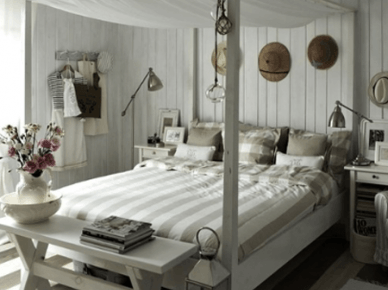 Biało-szare paski na podłodze i na łóżku w sypialni (18404)