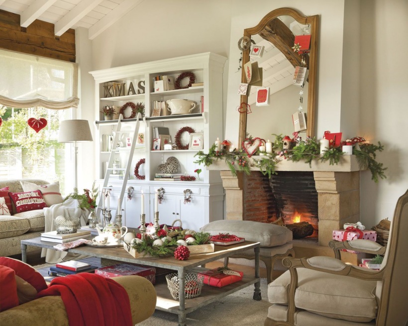 Prowansalski salon w świątecznej dekoracji