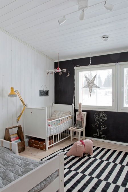 Czarna ściana z tablicową farbą w dziecięcym pokoju