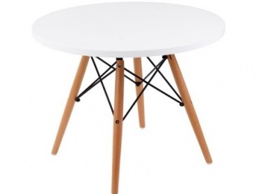 Okrągły stolik kawowy z białym blatem i drewnianymi nogami (53312)