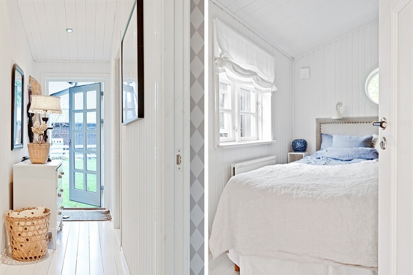 Białe wejście do skandynawskiej sypialni