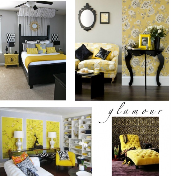 Styl glamour,żółty kolor we wnętrzach,żółty kolor na scianie,żółte akcenty w mieszkaniu,jak dekorować dom w żółtym kolorze,jak używać żółtego koloru,żółte dekoracje i dodatki do wnętrz,co pasuje do żółtego koloru,żółte me