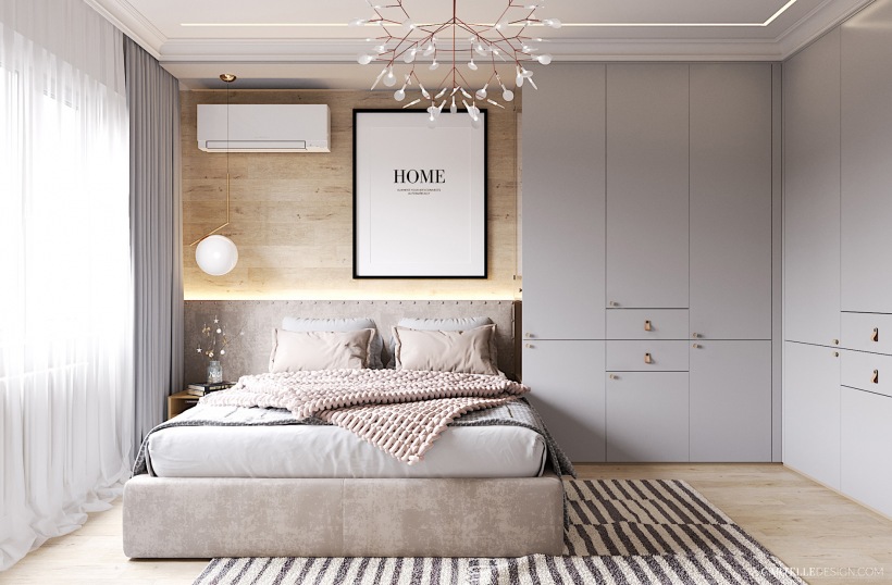 Stylowa i przestronna sypialnia w kolorach eleganckiej szarości