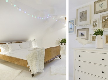 Biała sypialnia tworzy wyjątkowe warunki do nocnego odpoczynku. Jasna podłoga, ściany oraz meble, oprócz łóżka,...