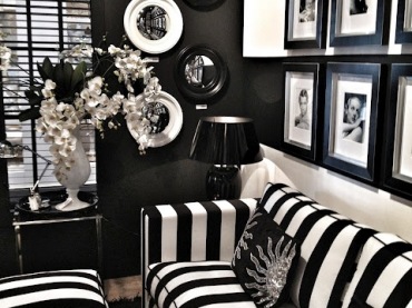 Czarno-biała aranżacja,czarne ściany,czarno-białe meble,czarno-biale dekoracje (33163)