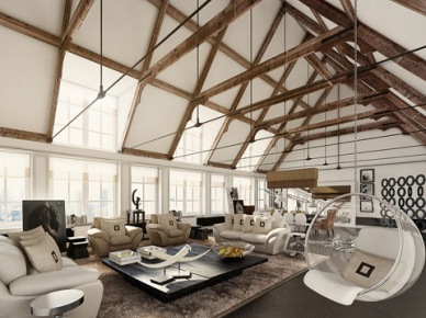 Piękny  i luksusowy loft - projekt 3D. (10419)