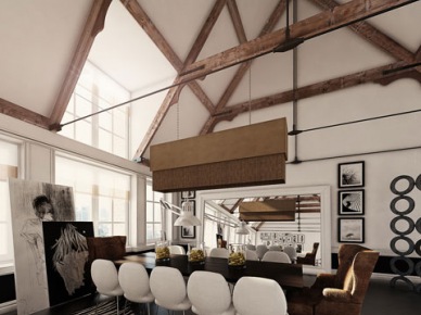 Piękny  i luksusowy loft - projekt 3D. (10421)