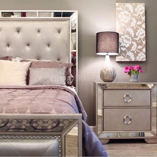Luksusowa i elegancka aranżacja sypialni ze srebrnymi dodatkami