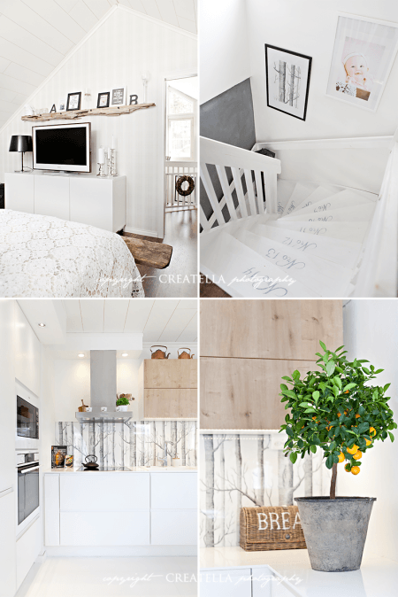 Biel, drewno naturalne i szara sciana w aranżacji mieszkania w stylu skandynawskim