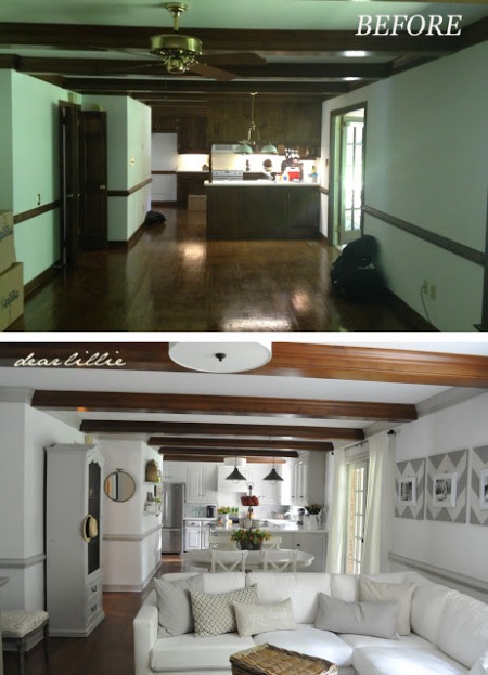 Salon z kuchnią before & after