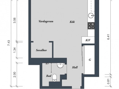 Plan mieszkania o powierzchni 35 m2 (22406)