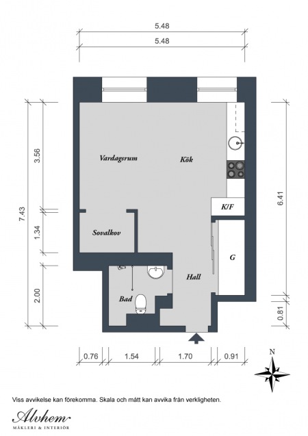 Plan mieszkania o powierzchni 35 m2