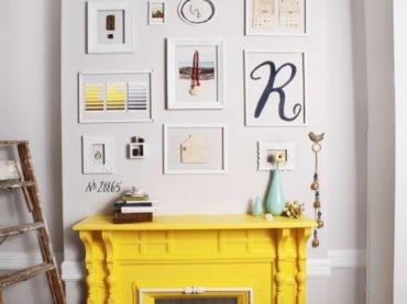 Żółty kominek,żółty kolor we wnętrzach,żółty kolor na scianie,żółte akcenty w mieszkaniu,jak dekorować dom w żółtym kolorze,jak używać żółtego koloru,żółte dekoracje i dodatki do wnętrz,co pasuje do żółtego koloru,żółt (34055)