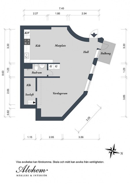 Plan 50 m2 - nietypowego mieszkania z łózkiem na antresoli