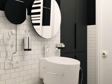 Czarne ściany i białe płytki w łazience (20851)