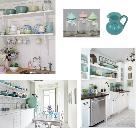 Turkusowe i rózowe dodatki do kuchni,dekoracje w pastelowych kolorach w kuchni,różowo-turkusowe dekoracje w kuchni,porcelana w różowo-turkusowych kolorach,akcesoria kuchenne w rózowo-turkusowych kolorach,słoiki z turkusowymi pokrywkami,turkuso