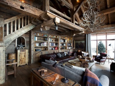 Rustykalny salon  w alpejskiej  zimowej rezydencji (20701)