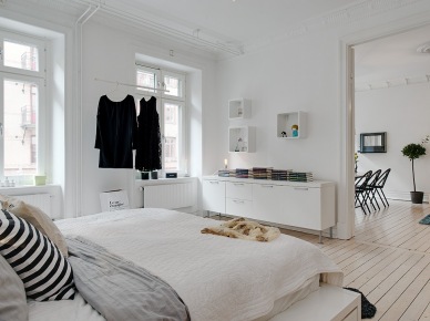 Biała sypialnia w stylu skandynawskim, (22588)