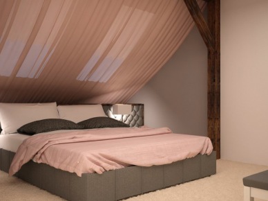 Romantyczna aranżacja sypialni na poddaszu (49935)