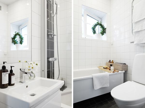 Biało-czarna łazienka,małe mieszkanie,47m w stylu skandynawskim,jak urządzic małe mieszkanie