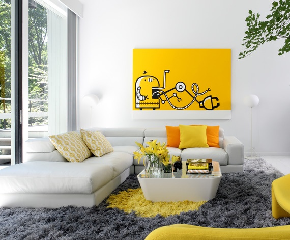 Żółty kolor we wnętrzach,żółty kolor na scianie,żółte akcenty w mieszkaniu,jak dekorować dom w żółtym kolorze,jak używać żółtego koloru,żółte dekoracje i dodatki do wnętrz,co pasuje do żółtego koloru,żółte meble,żółte
