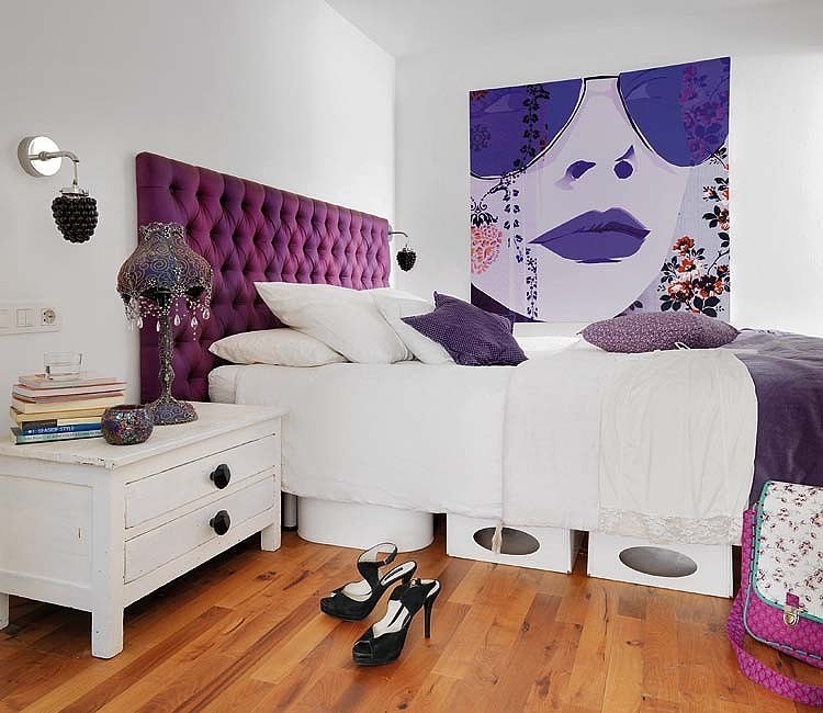 Biało-fioletow sypialnia