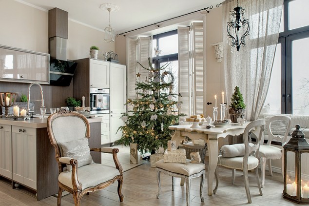 Stylowe święta w białej kuchni,biała kucvhnia w stylu prowansalskim,świąteczna aranzacja białej kuchni w stylu francuskim
