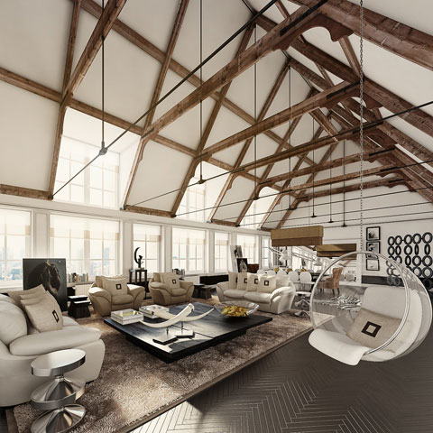Piękny  i luksusowy loft - projekt 3D.