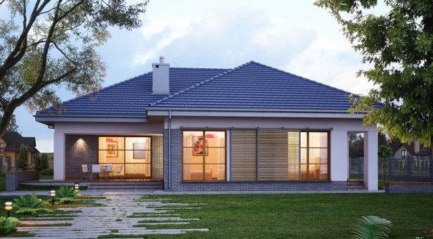 Duży dom parterowy z dwustanowiskowym garażem - Projekty domów - Projekty domów nowoczesnych: parterowych i piętrowych - e-domy.pl