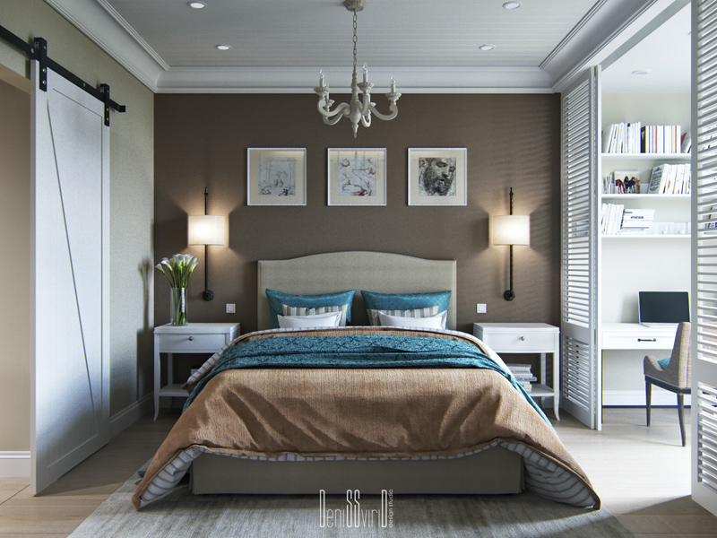 Elegancka i przestronna sypialnia z turkusowymi dodatkami