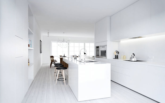 Biała kuchnia skandynawska w minimalistycznym stylu